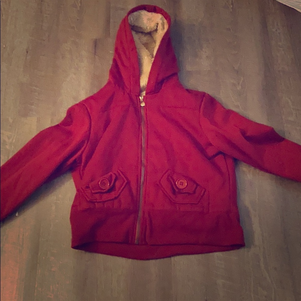Maroon fuzzy fall jacket